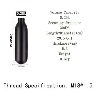0.25L Round Bottom Aluminum CO2 Tank – M18x1.5 – 4500 PSI