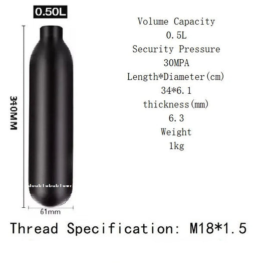 0.5L Round Bottom Aluminum CO2 Tank – M18x1.5 – 4500 PSI