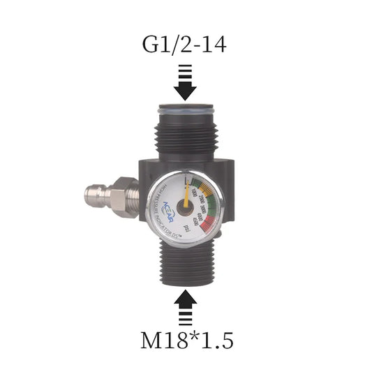 Pressure regulator with thread sizes G1/2-14 and M18*1.5 labeled on a white background