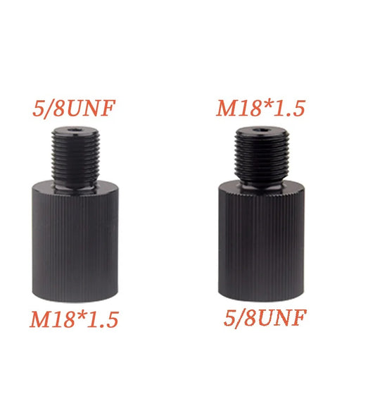 Two black threaded cylindrical components with measurements labeled on a white background