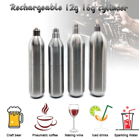 Refillable CO2 cartridge 12g 16g for soda, brewing, and home use – 3/8-24UNF thread