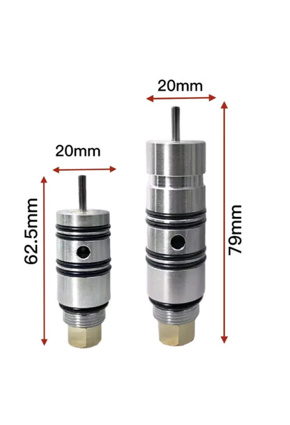 Two metal cylindrical components with dimensions labeled on a white background